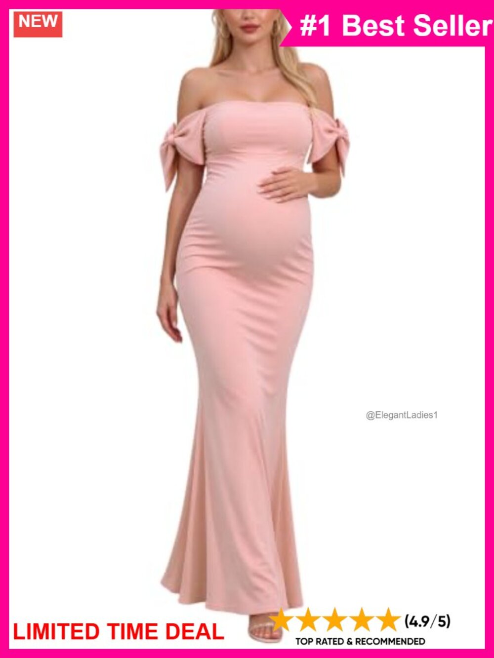 Maternity Off Shoulder Mermaid Maxi Dress Bodycon Bow Detail
